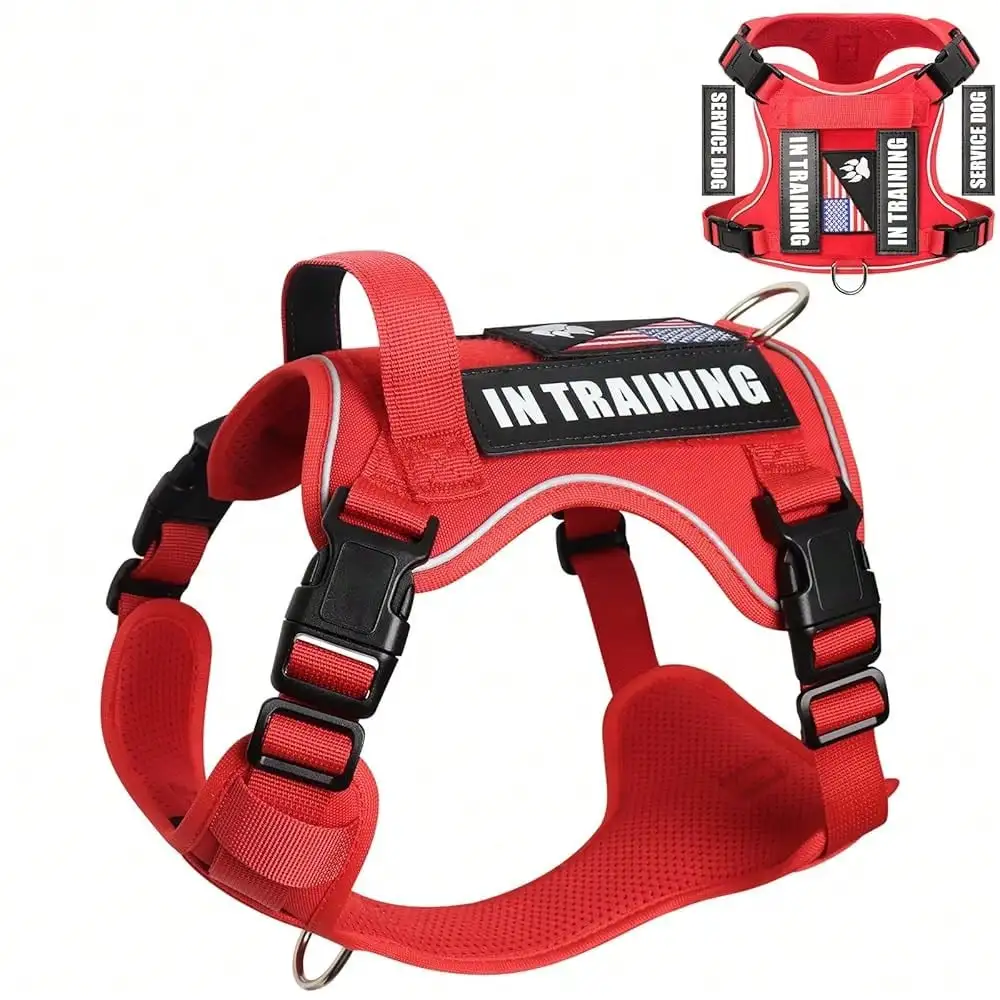 kf-S704fd211c8574d4aad241eea7702e9e7b Pink Reflective Tactical Dog Harness Set - Image 1