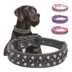 Adjustable Studded PU Leather Dog Collar with Soft Lining & Spike Details - Image 2