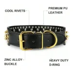 Wide Adjustable Spiked Dog Collar with Mushroom Rivets & PU Leather - Image 2