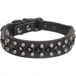 Adjustable Studded PU Leather Dog Collar with Soft Lining & Spike Details