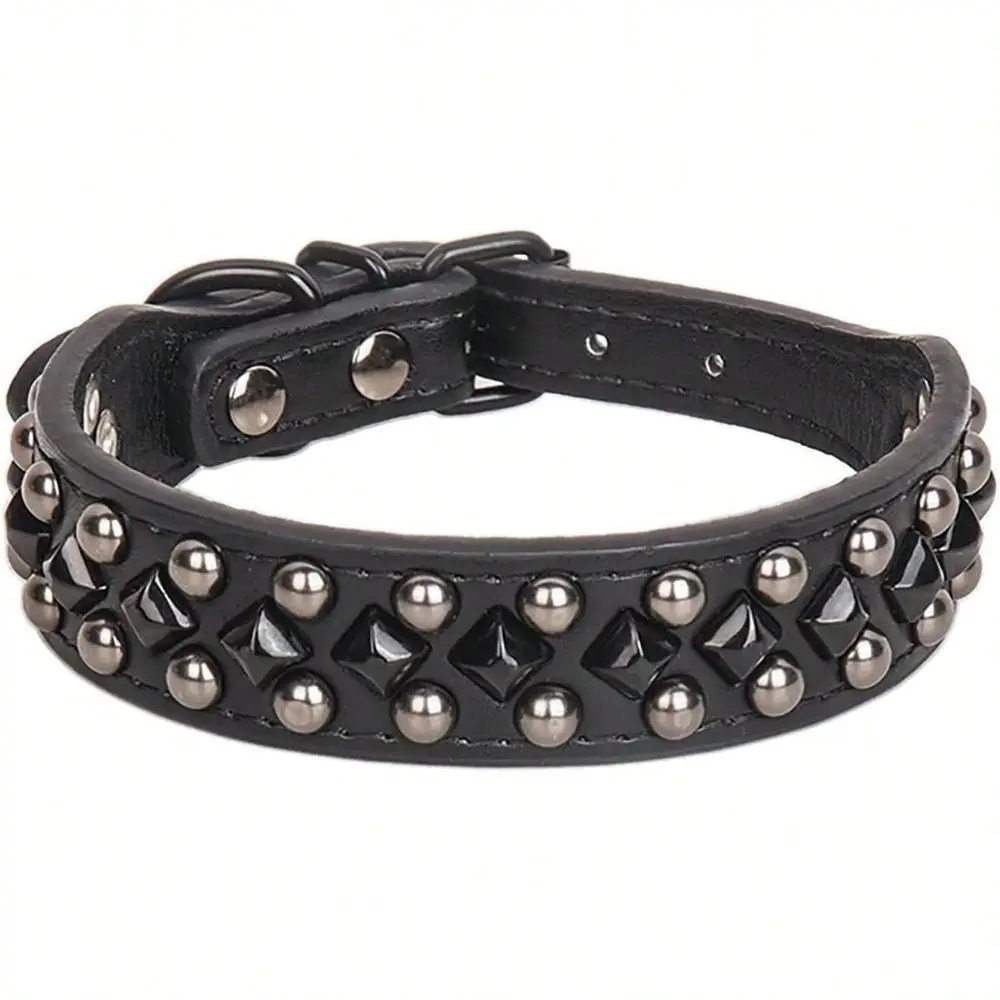 kf-Sc0ebef97690c40ac8281d3d28fd9d46eE Adjustable Studded PU Leather Dog Collar with Soft Lining & Spike Details - Image 1