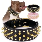 Wide Adjustable Spiked Dog Collar with Mushroom Rivets & PU Leather