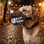 Werewolf Dog Muzzle Mask with Open Teeth and Elastic Strap