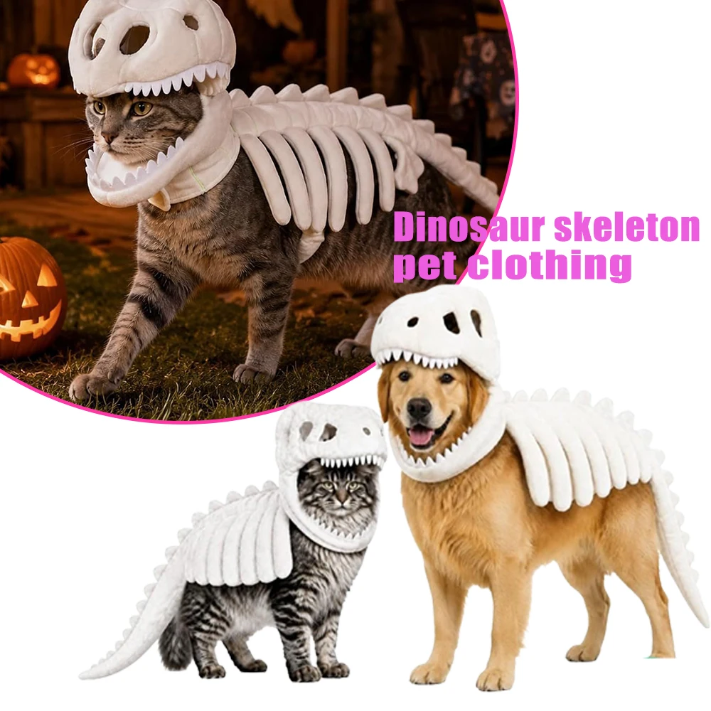 kf-S381edd9ab2f64f3587ad62cd80722f26y Slip-On T-Rex Skeleton Pet Costume with Skull Hood and Tail - Image 1