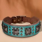 Two-Inch Wide Genuine Leather Dog Collar with Spikes and Rivets - Image 4