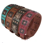 Two-Inch Wide Genuine Leather Dog Collar with Spikes and Rivets