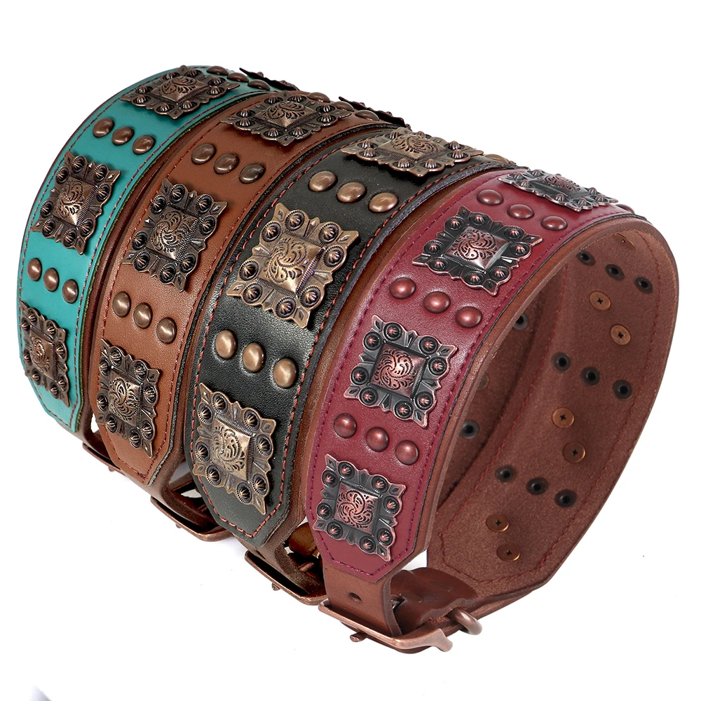 kf-S6620d707d6ba4e3ab596f22ee8133002q Two-Inch Wide Genuine Leather Dog Collar with Spikes and Rivets - Image 1