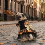 Black Mesh Dog Dress with Pumpkin Print and Big Bow - Image 3