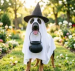 Ghost Cape Costume with Witch Hat for Halloween Dogs