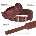 Two-Inch Wide Genuine Leather Dog Collar with Spikes and Rivets - Image 3